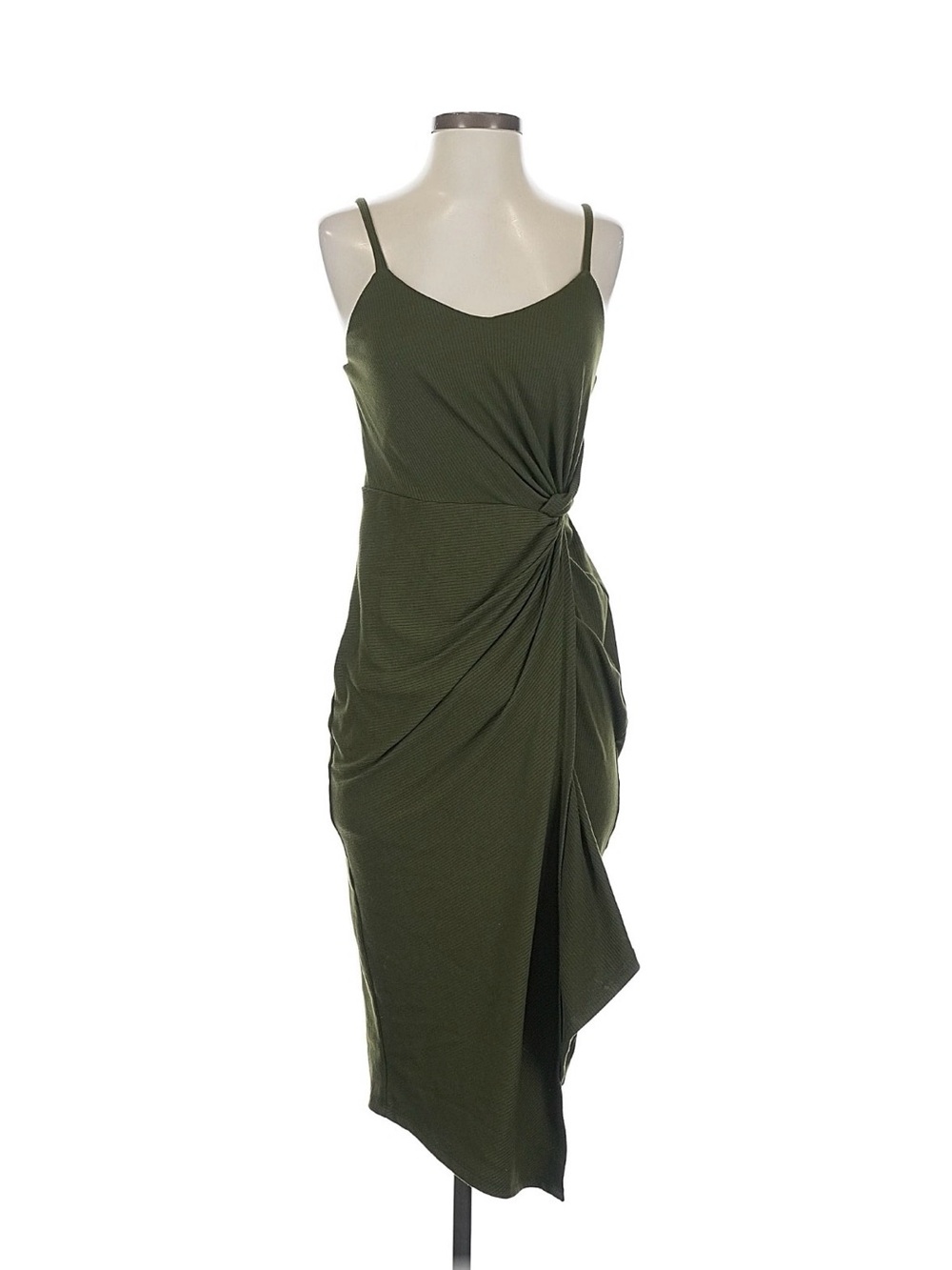 Nine Britton Olive Green One-Shoulder Twist Midi Dress